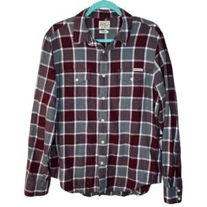 Lucky Brand Gray & Maroon Plaid Flannel Shirt Medium
